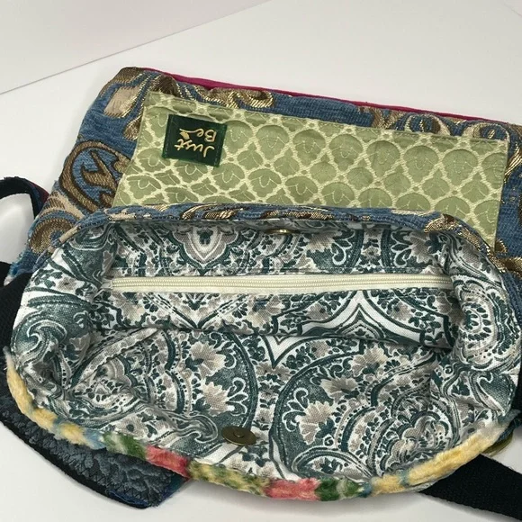 Just Be Blue and Green Crossbody Carpet Bohemian Bag with Geometric Pattern - Picture 5 of 16